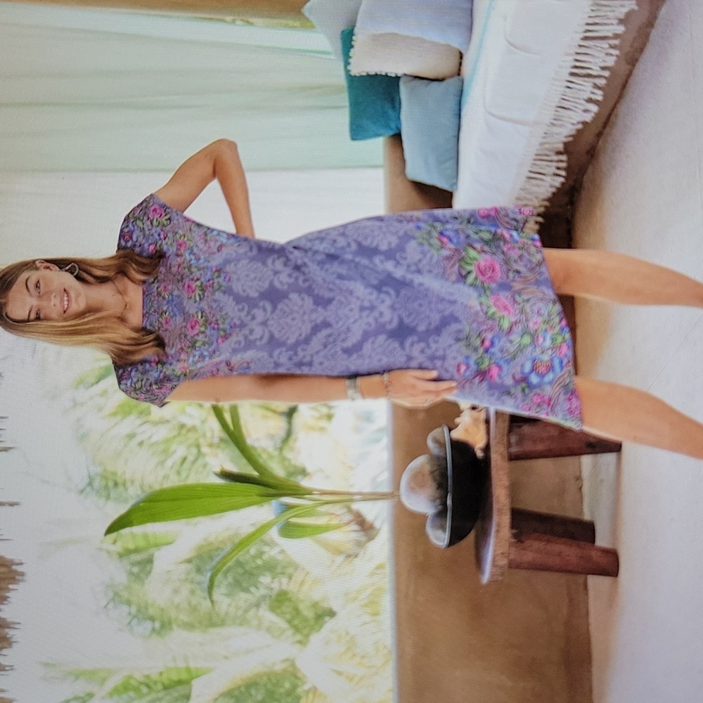 Impressions Dress floral print on flowing Dress NWOT sz M $158